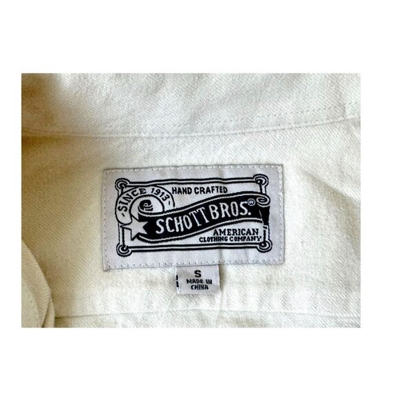 Schott Bros. Men's Cream Flannel Cotton Button-Down Long Sleeve Shirt Size S - Picture 7 of 10